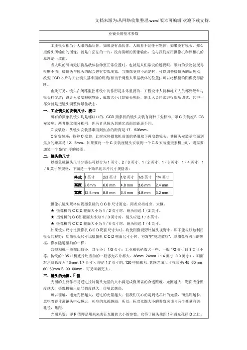工业镜头的基本参数
