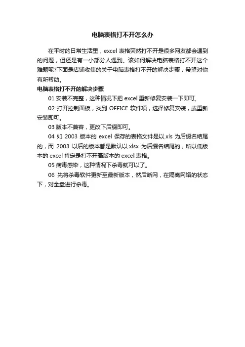 电脑表格打不开怎么办
