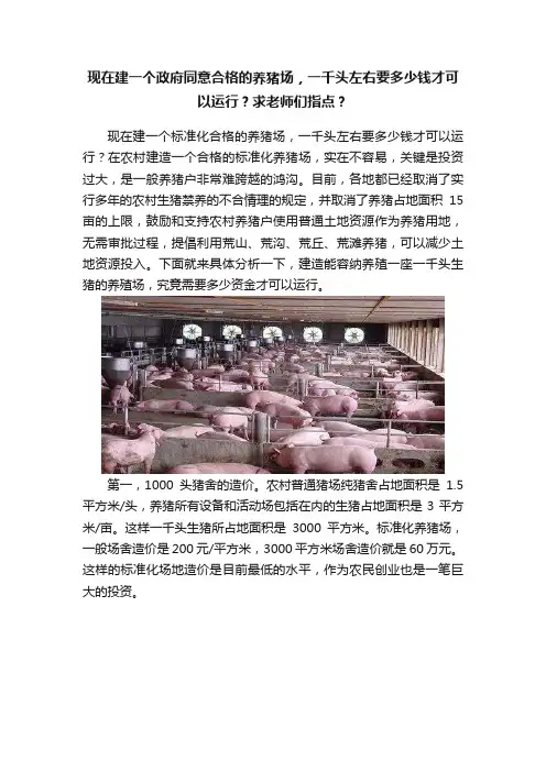 现在建一个政府同意合格的养猪场，一千头左右要多少钱才可以运行？求老师们指点？