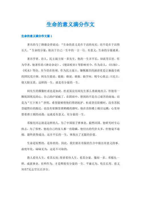 生命的意义满分作文