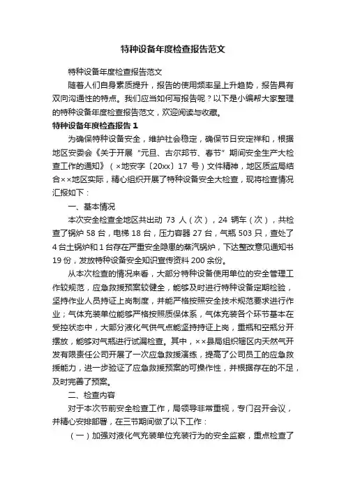 特种设备年度检查报告范文