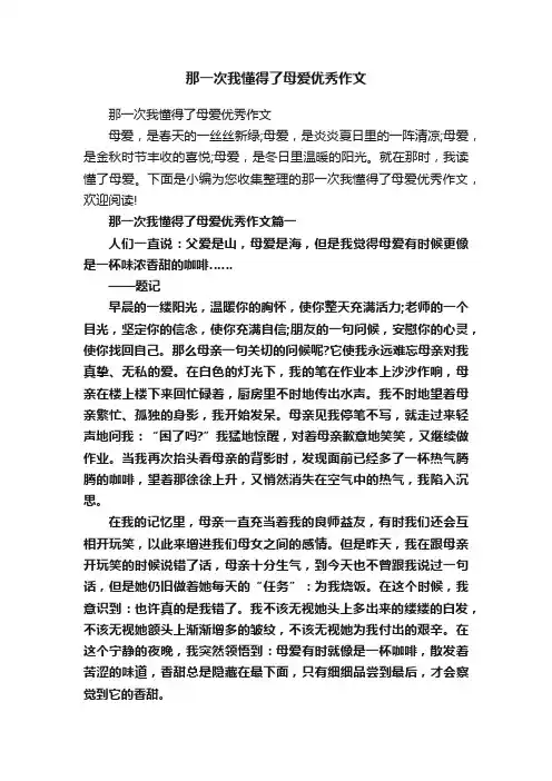 那一次我懂得了母爱优秀作文