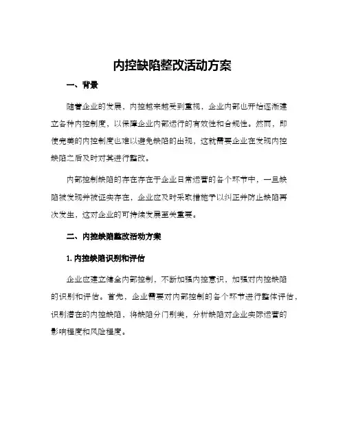 内控缺陷整改活动方案