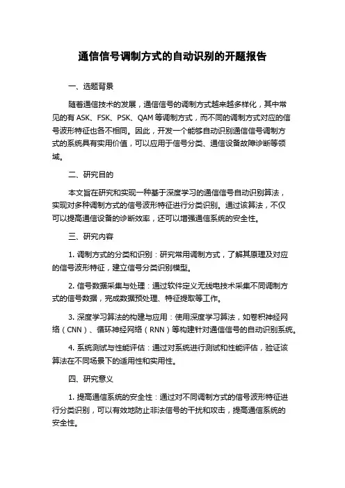 通信信号调制方式的自动识别的开题报告