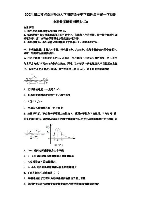 2024届江苏省南京师范大学附属扬子中学物理高三第一学期期中学业质量监测模拟试题含解析
