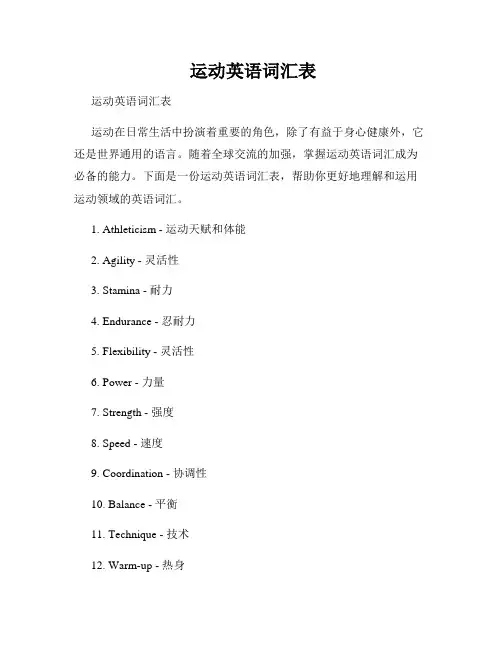  运动英语词汇表