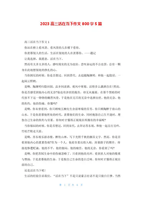 2023高三活在当下作文800字5篇