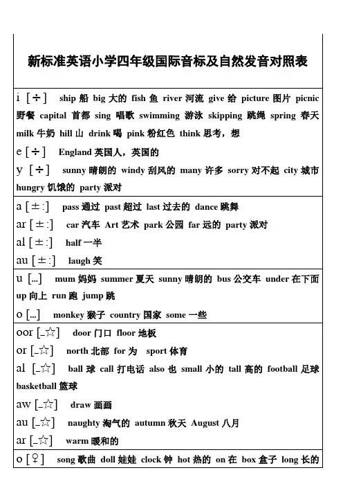 新标准英语小学四年级国际音标及自然发音对照表
