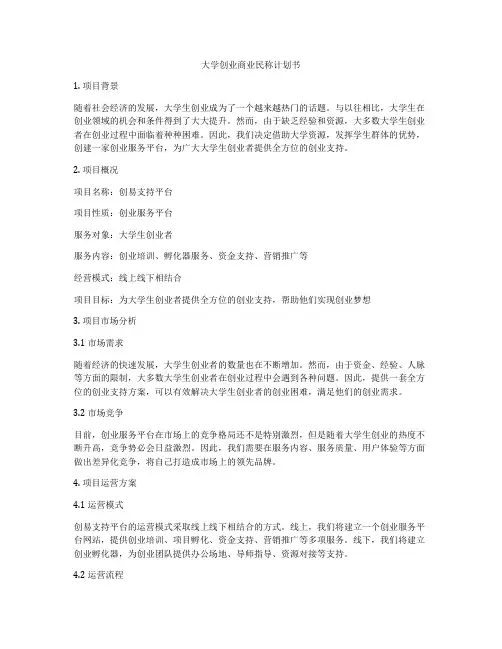 大学创业商业民称计划书