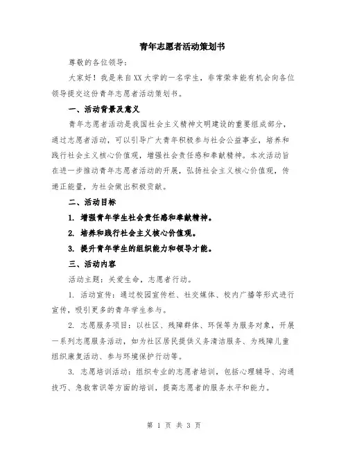 青年志愿者活动策划书