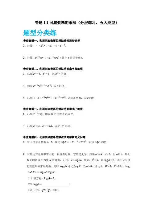 专题1.1 同底数幂的乘法(分层练习,五大类型)(原卷版)