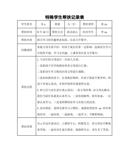 特殊学生帮扶记录表