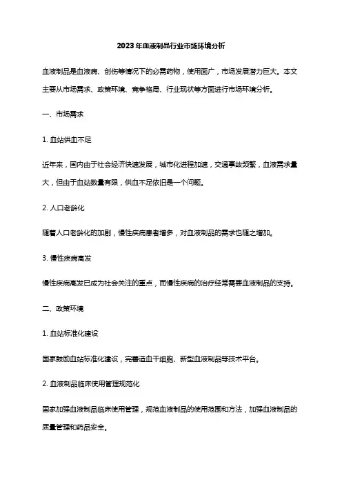 2023年血液制品行业市场环境分析