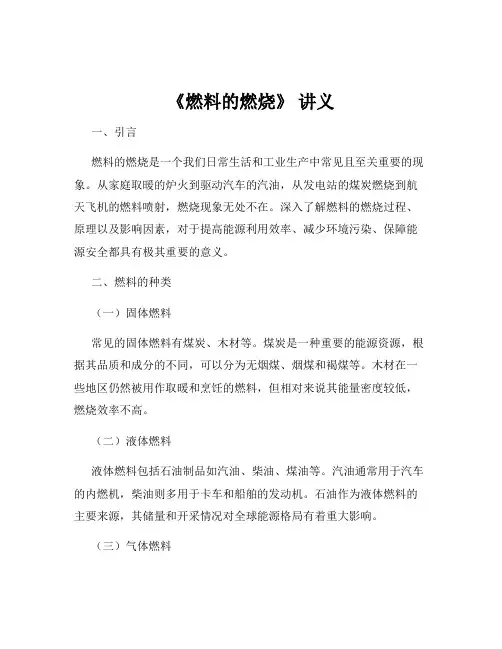 《燃料的燃烧》 讲义