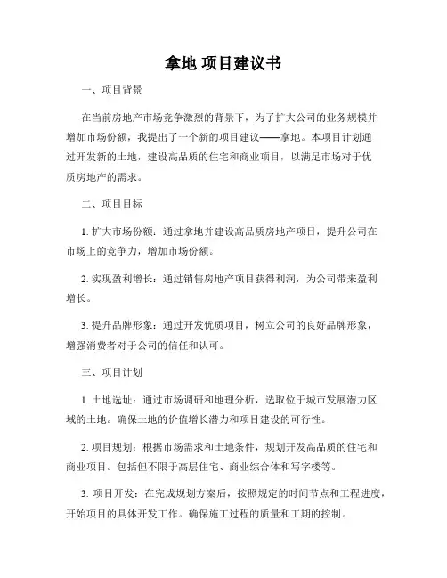 拿地 项目建议书