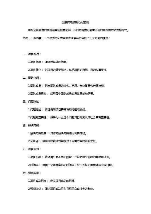 创赛申报表优秀范例