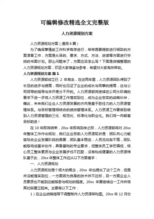 人力资源规划方案精选全文完整版