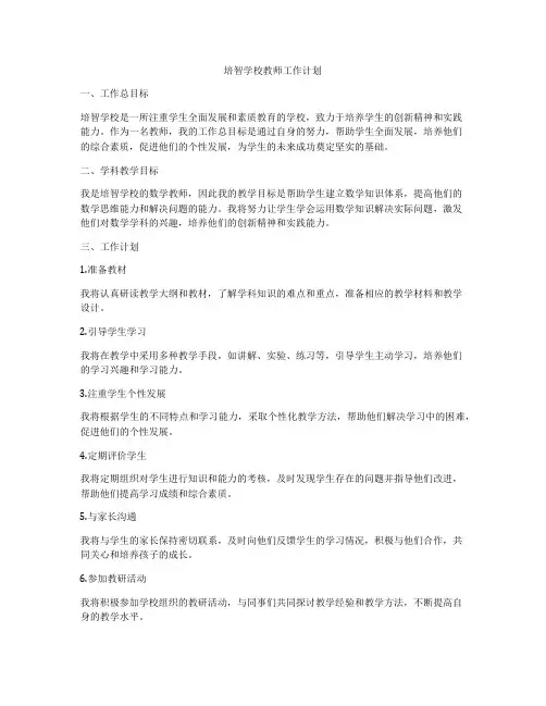 培智学校教师工作计划