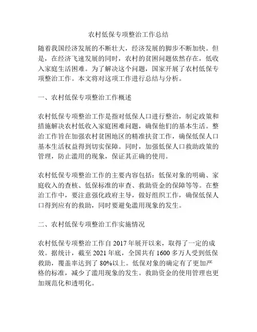 农村低保专项整治工作总结