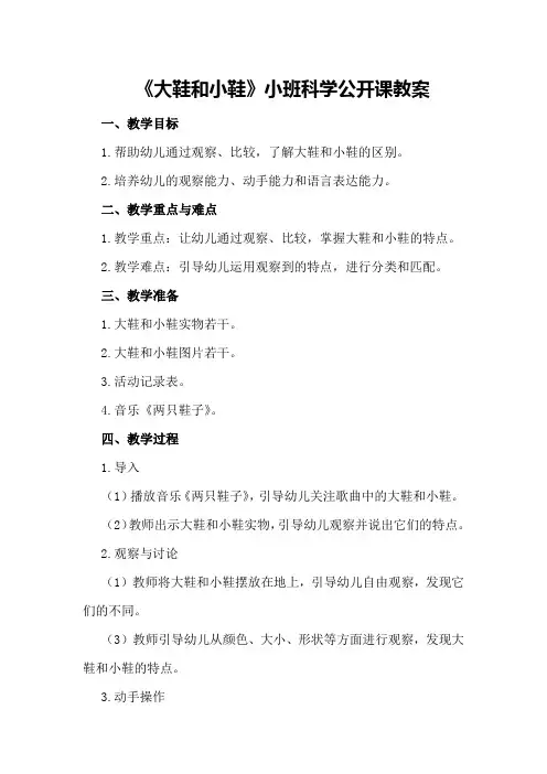 小班科学公开课《大鞋和小鞋》教案
