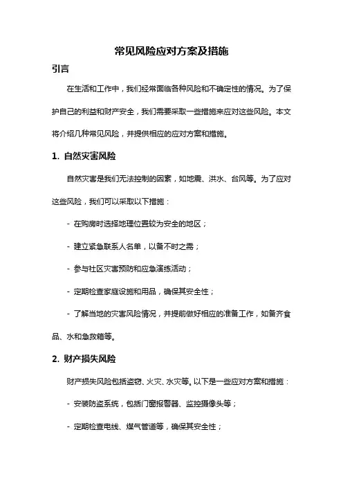 常见风险应对方案及措施