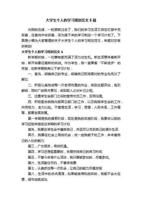 大学生个人的学习规划范文5篇