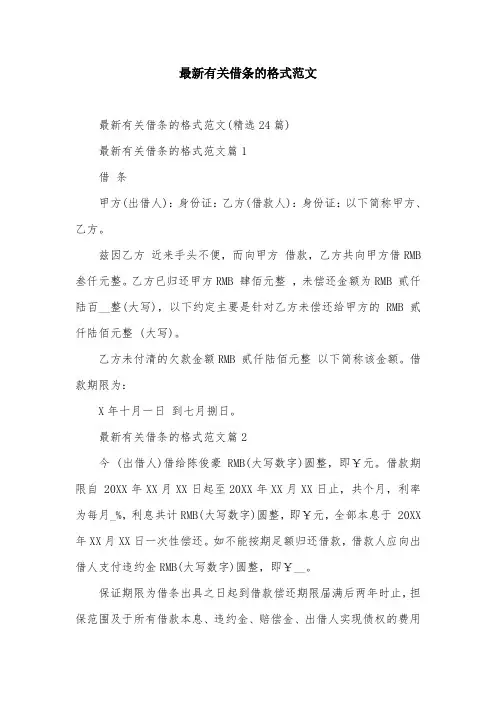 最新有关借条的格式范文