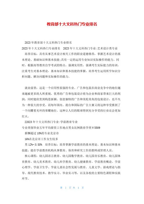 教育部十大文科热门专业排名