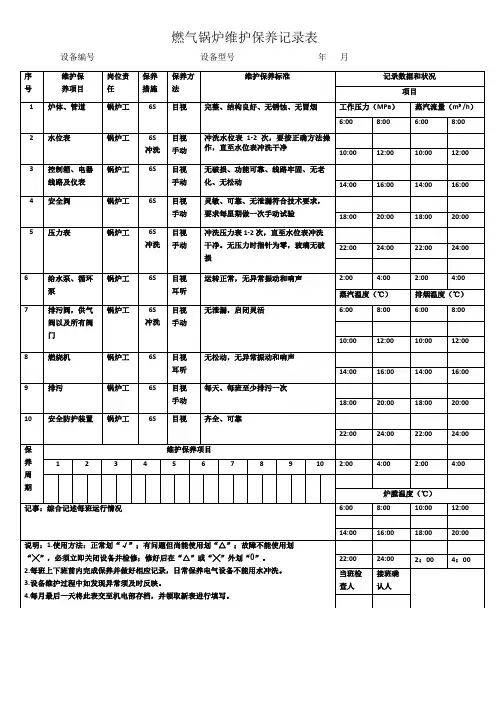 燃气锅炉日常保养记录