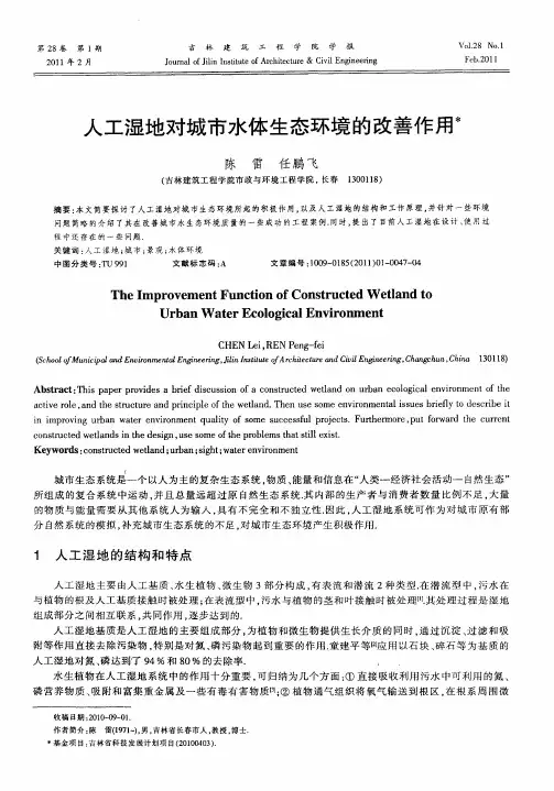 人工湿地对城市水体生态环境的改善作用