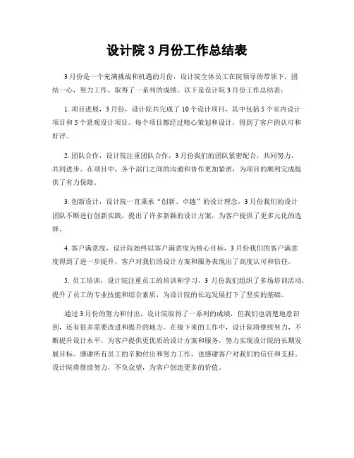 设计院3月份工作总结表