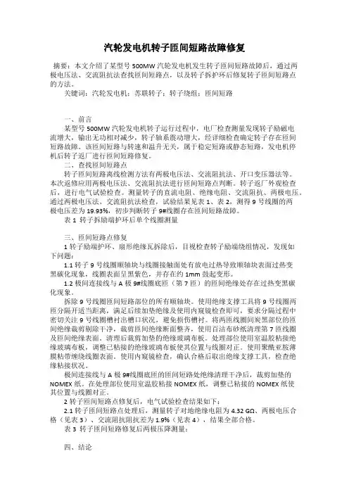 汽轮发电机转子匝间短路故障修复