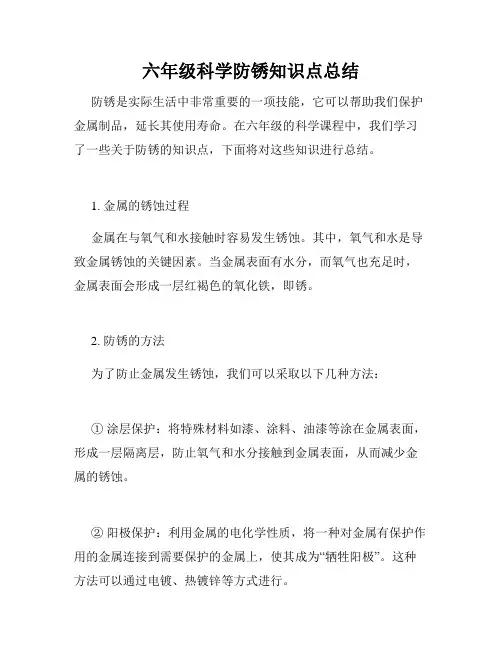 六年级科学防锈知识点总结