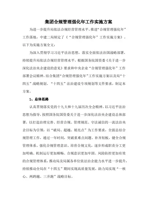 集团合规管理强化年工作实施方案