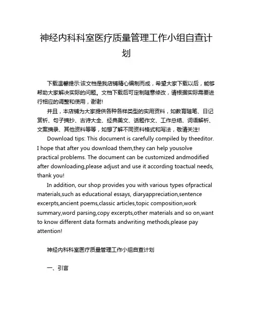 神经内科科室医疗质量管理工作小组自查计划