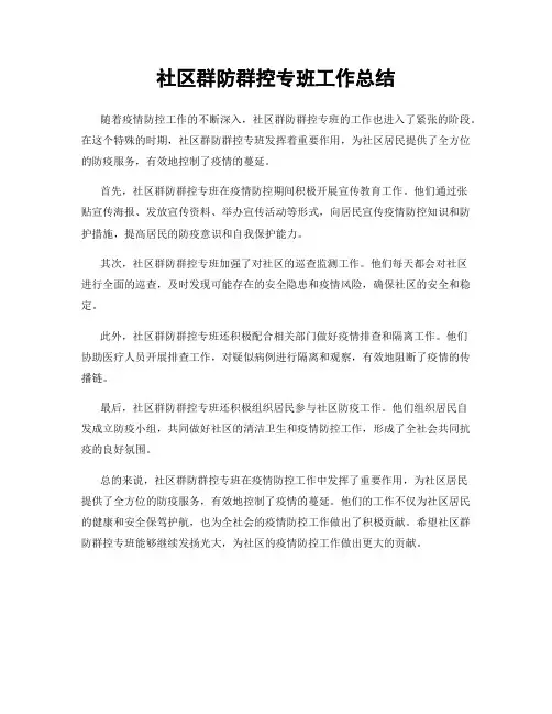 社区群防群控专班工作总结