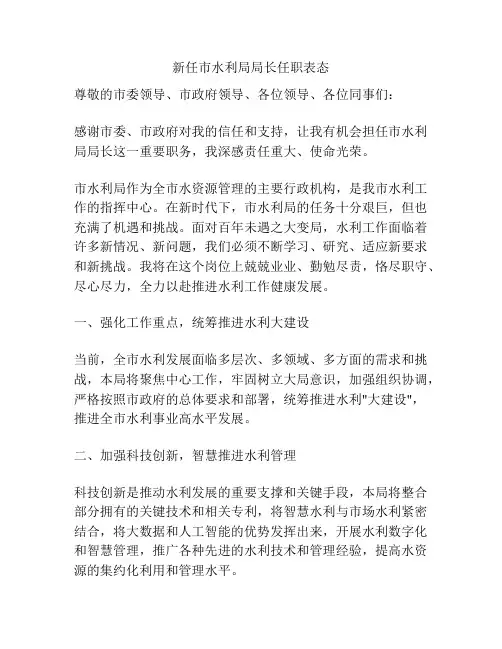 新任市水利局局长任职表态