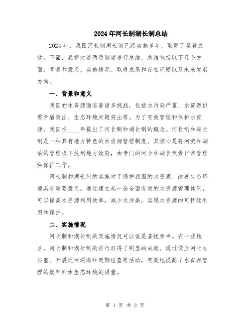 2024年河长制湖长制总结