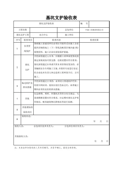 基坑支护验收表