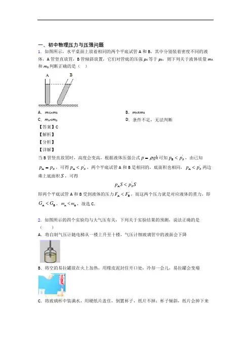 中考物理复习《压力与压强》专项综合练习含详细答案
