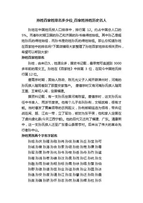 孙姓百家姓排名多少位_百家姓孙姓历史名人