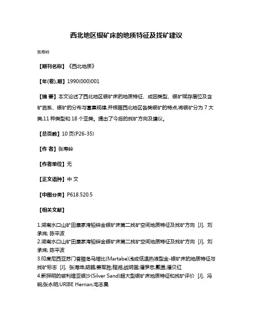 西北地区银矿床的地质特征及找矿建议