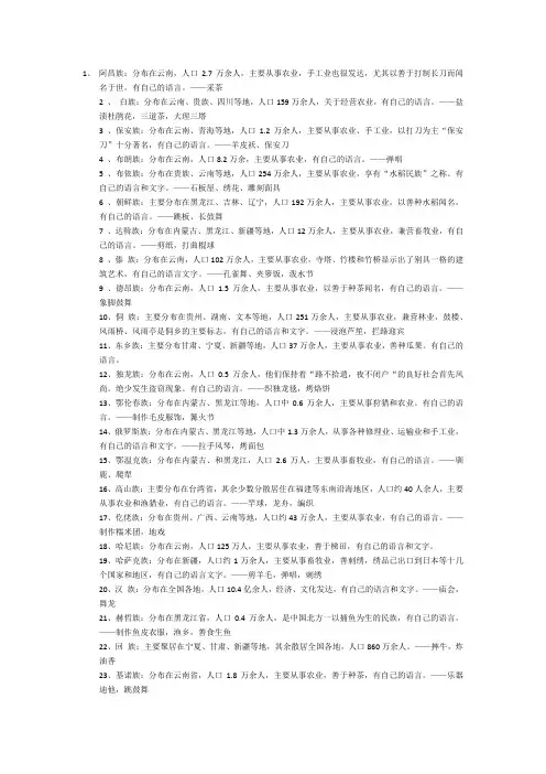 56个民族的服饰与生活习惯