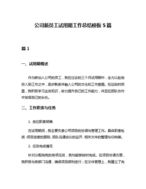 公司新员工试用期工作总结模板5篇