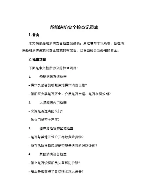 船舶消防安全检查记录表