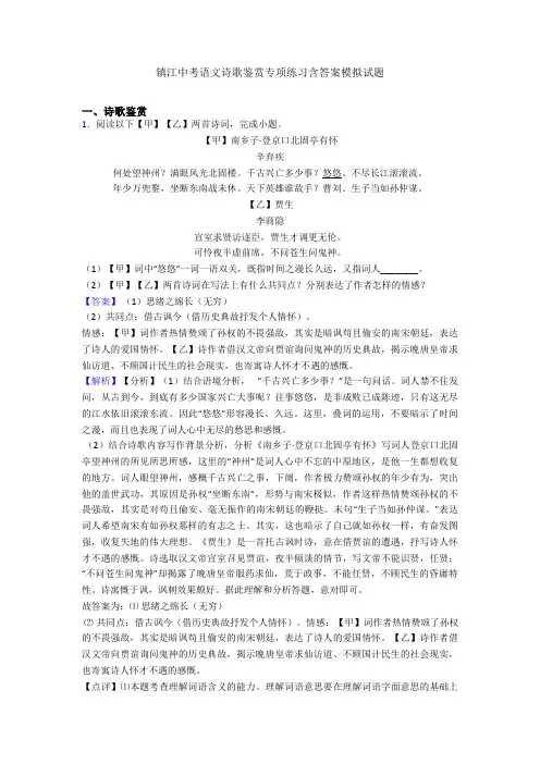 镇江中考语文诗歌鉴赏专项练习含答案模拟试题