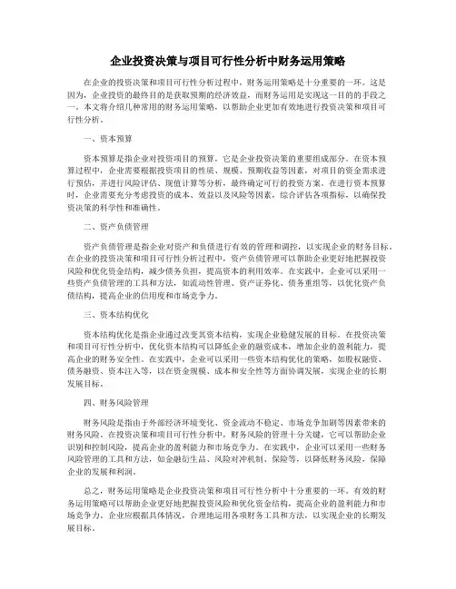 企业投资决策与项目可行性分析中财务运用策略