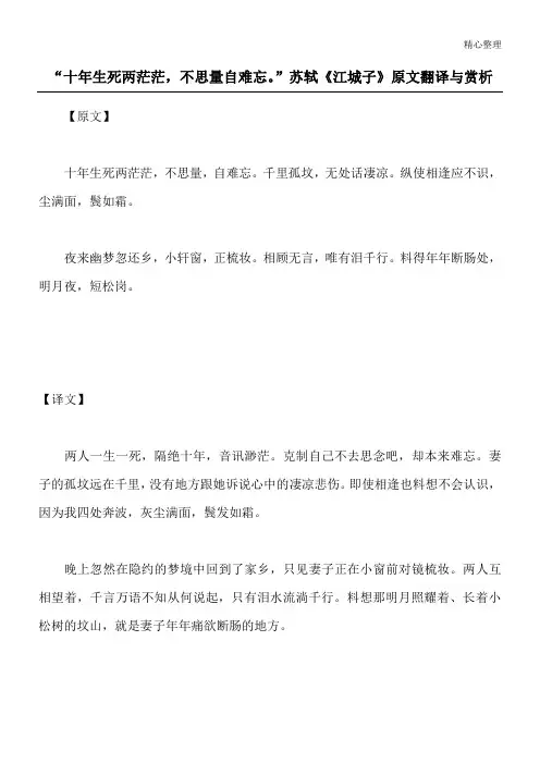 “十年生死两茫茫,不思量自难忘。”苏轼《江城子》原文翻译与赏析