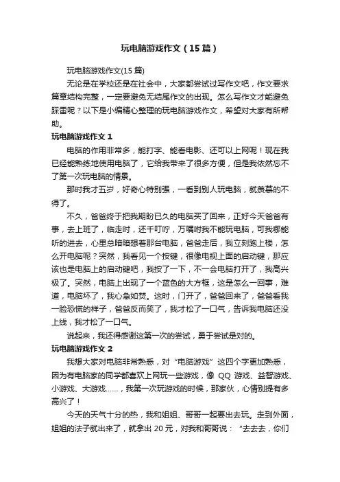 玩电脑游戏作文（15篇）