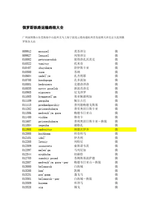 俄罗斯铁路运输路线大全